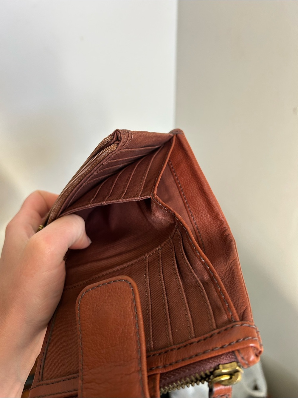 Fossil Brown Leather Zip Card Wallet - Picture 5 of 8